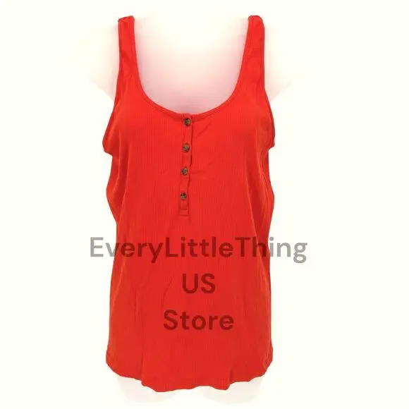 Old Navy First Layer Tank Top XL Ribbed Henley Functioning Button Orange - Picture 1 of 5